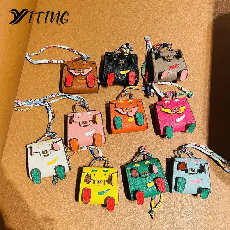 Handmade Mini Tiny PU Leather Handbag Decoration Pendant Bag Earphone Case Trendy Key Charm Miniature Purse Support consignment