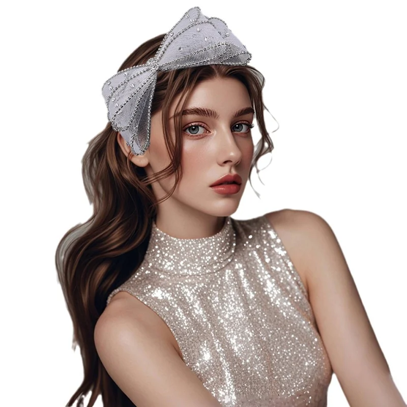 

New Mesh Bow Hair Hoop Headband Women Wedding Party Rhinestone Headpiece Girls Daily Sweet Hair Accessories Beauty Headwear