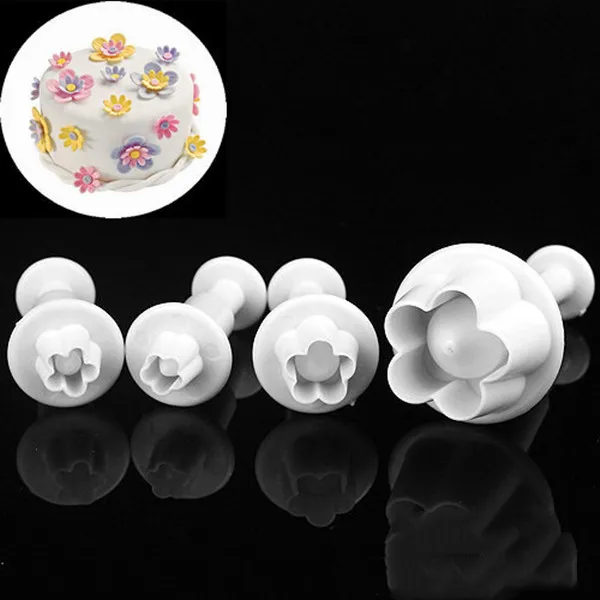 4Pcs/Set Plum Flower Plunger Fondant Mold Cutter Cake tools Decorating Christmas Cake Decorating Tools