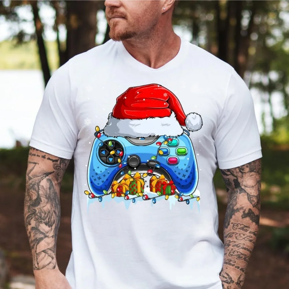 Christmas Gaming Controller Shirt Christmas Shirt for Men Gamer Christmas Tee Gaming Controller Santa Hat Sweater