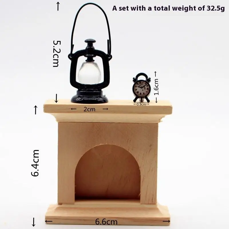 Dollhouse Miniature Furniture Oil Lamp Alarm Clock Fireplace Set Model For Doll House Decor Kids Pretend Play Toys Gift