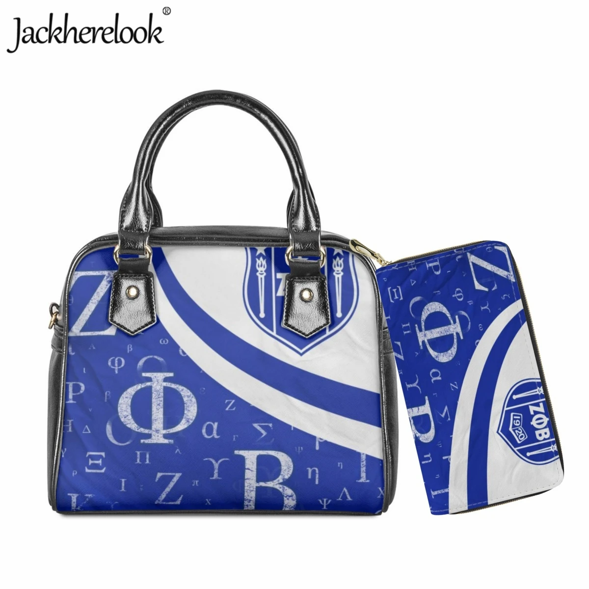 

Jackherelook Phi Beta Sigma Sorority Fashion New Women's Shoulder Bag PU Leather Long Wallet 2pcs/Set for Ladies Messenger Bag