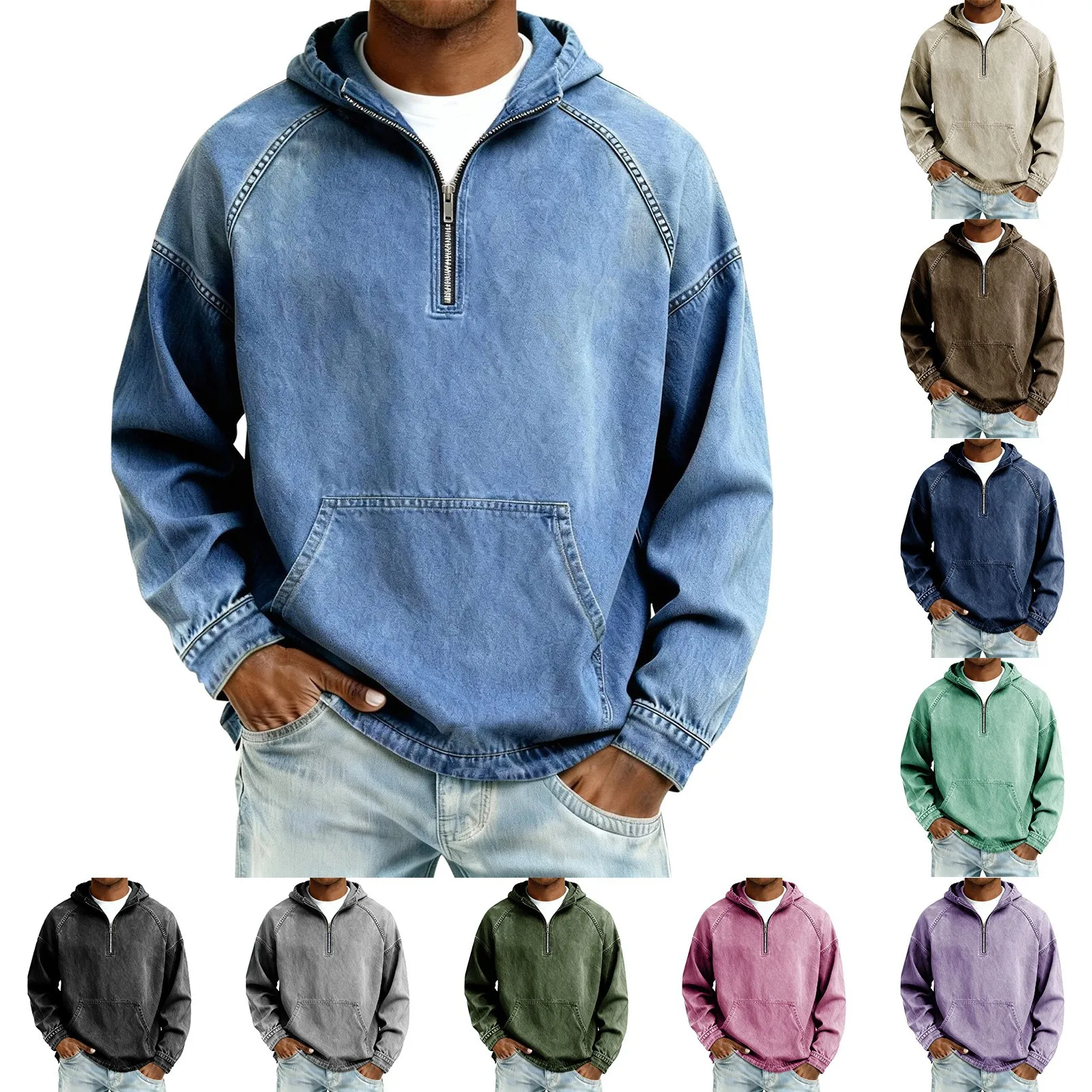 

2026 Version Men's Denim Jaet Aliexpress Spring And Autumn Hooded Sweatshirt European Station Amazon Short Zipper Shirt In