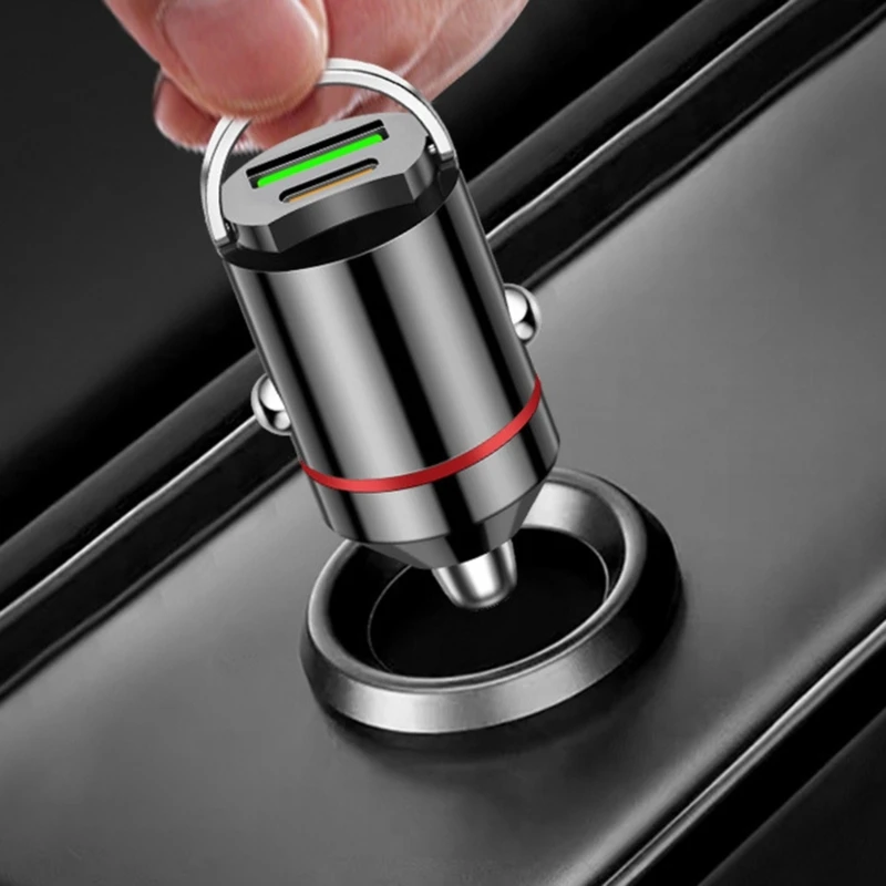 USB C Car for Cellphone, Car Adapter Mini Cigarette USB Fast Charging 2 Port