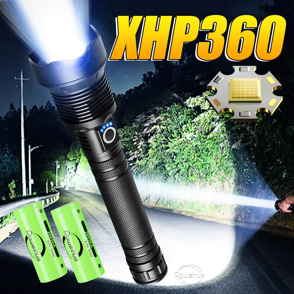 XHP360 LED Flashlight With USB Charging High Power Rechargeable Flashlights Camping Lantern 6000mAh Hand Light High Lumen Torch