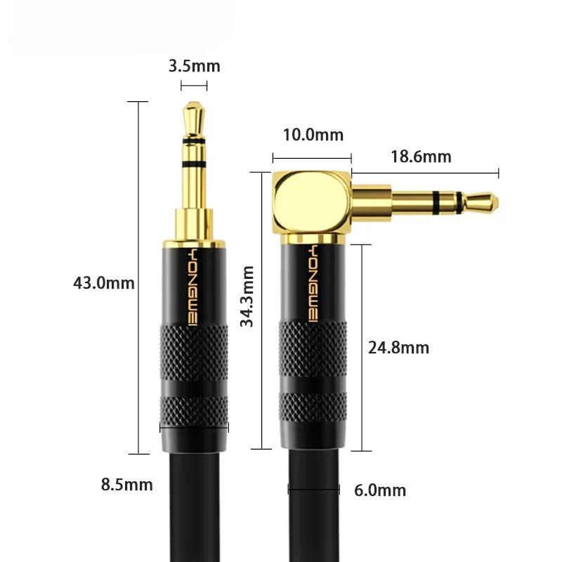 3.5mm Jacks Audio Cables Male to Male 90 Degree Aux Cable For Mobile Phone Computer Sound Cards Mixers Car Lossless Transmission