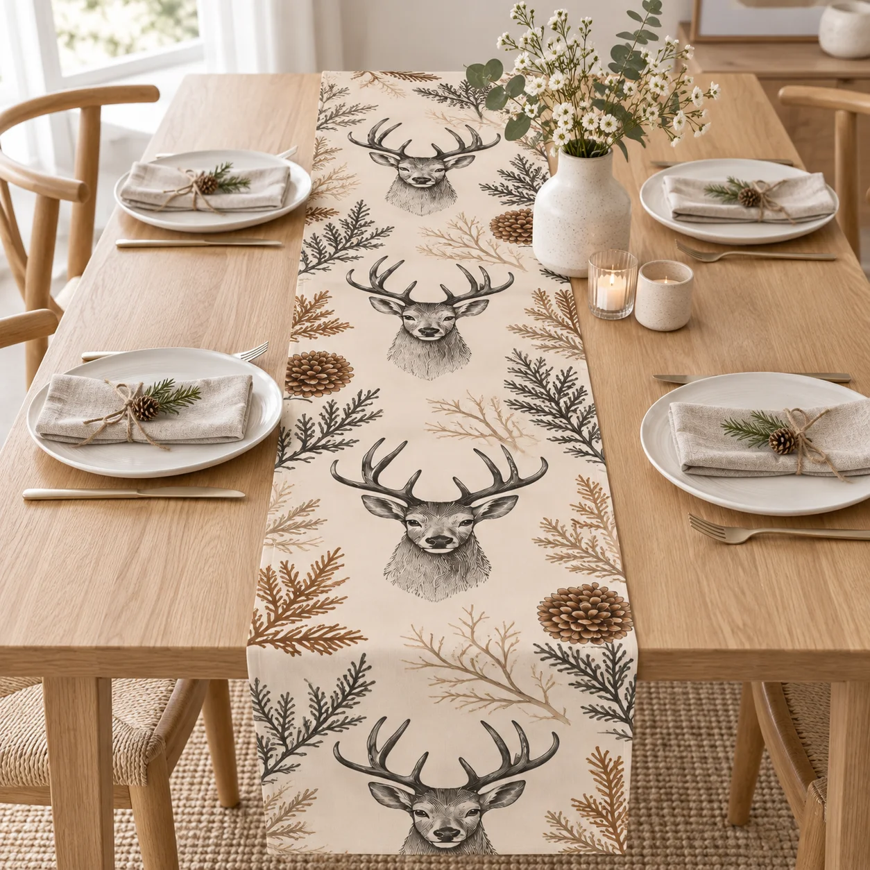 Rustic Table Runner, Farmhouse Winter Xmas Decor, for Kitchen Dining Table, Christmas Party Picnic Family Gathering Tabletop Orn