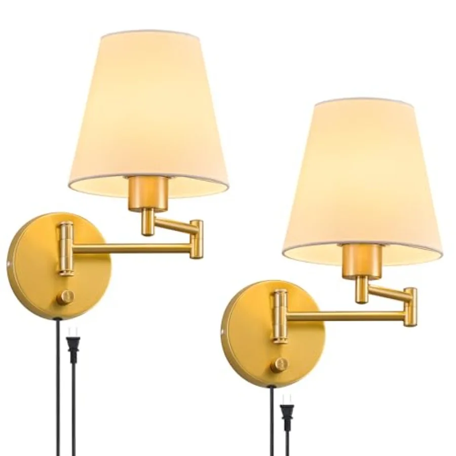 

Wall Sconce Set of 2 Plug in and Hardwired Swing Arm Wall Lamps Adjustable Wall Mounted Lighting Fixtures Modern Wall Lights wi