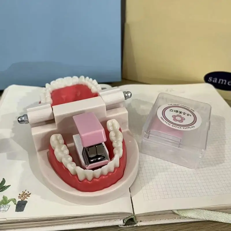 Creative Quirky Denture Shaped Stapler with Free Staples Pack Fun Stationery for Student Teacher Desktop Decor