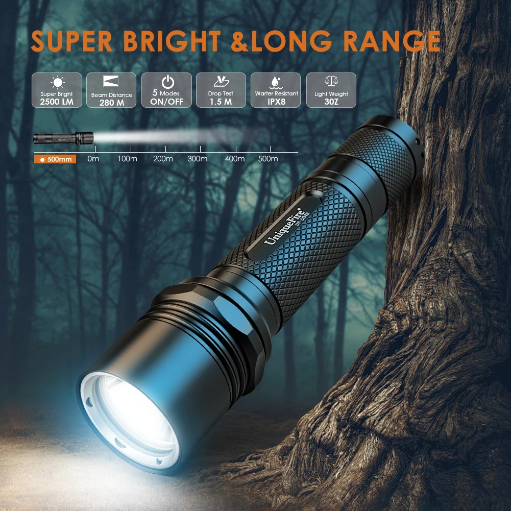 UniqueFire 504B Mini LED Flashlight 136mm Length 5 Modes White Light Torch 3000 Lumens for Outdoor Activity,Camping,Hiking
