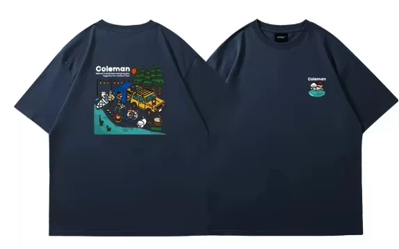 2026 Men Outdoor Camping Cartoon Graphic T Shirt Front Back Print Camper Van Scene Short Sleeve Crewneck Streetwear Tee