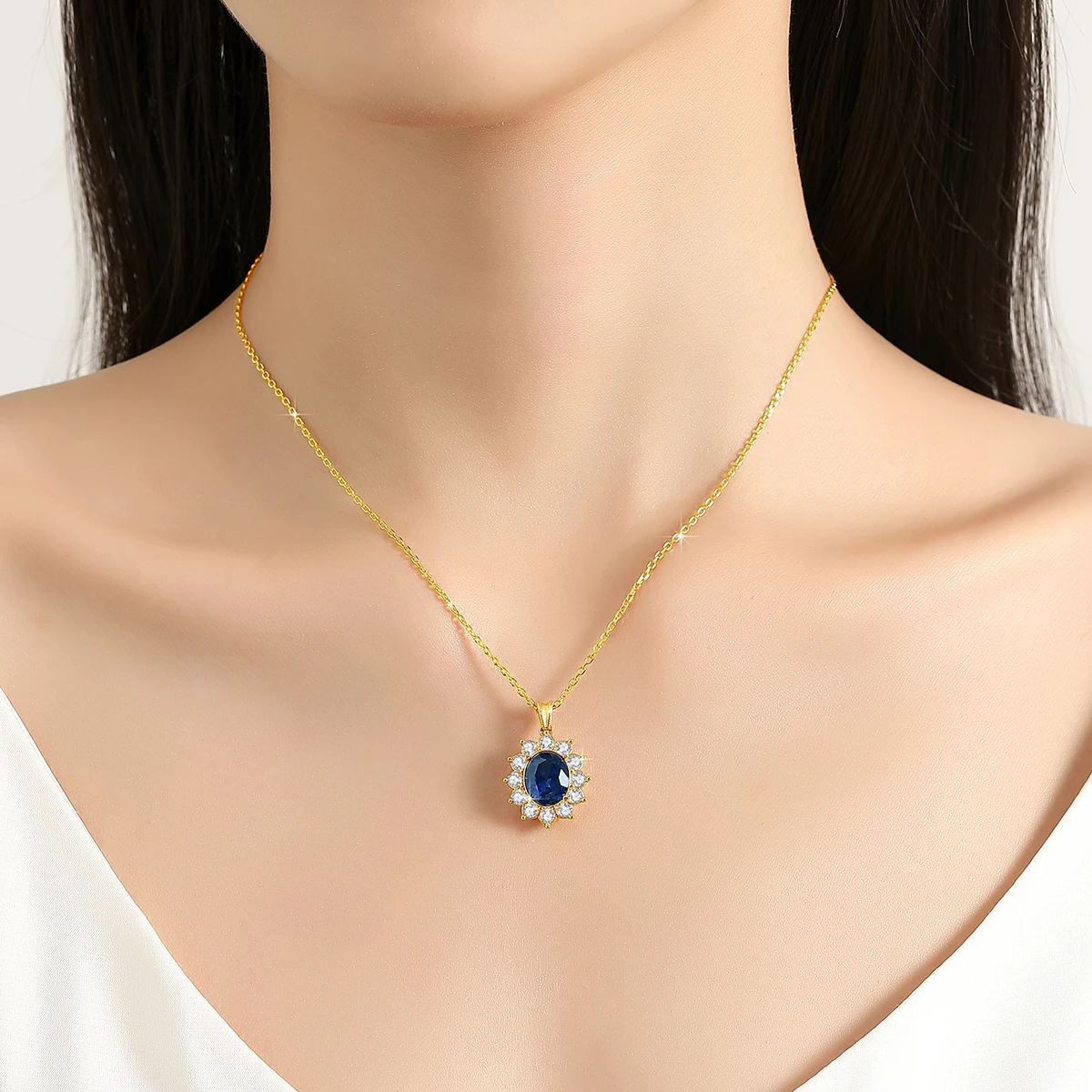 Szjinao Real Blue Corundum18k Gold Necklace With Certificate Women Princess Kate Pendant K Gold Jewelry AU750 Stamp Wedding Gift