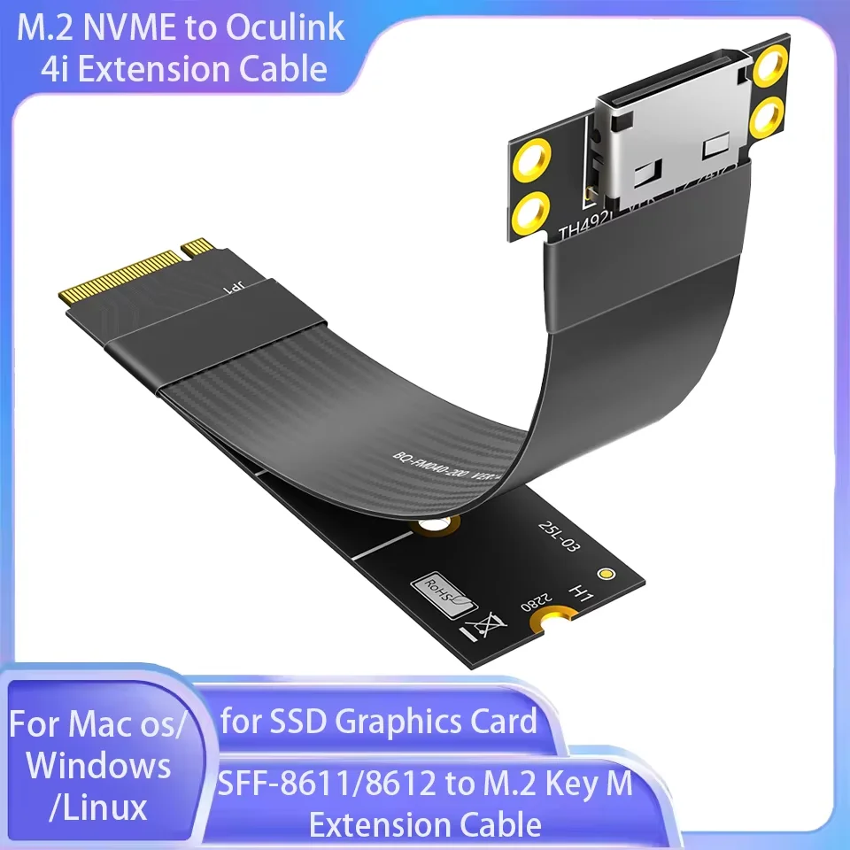 M.2 NVME to Oculink 4i Extension Cable SFF-8611 SFF-8612 Adapter M Key NGFF PCIe for SSD Graphics Card eGPU Win Linux Mini PC