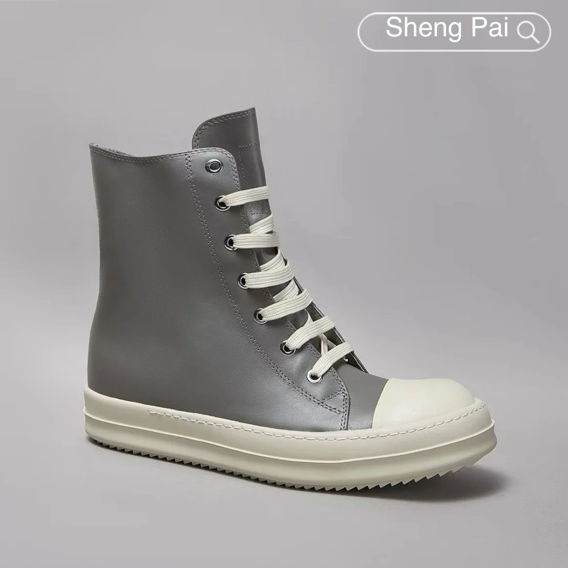 

Men's Casual Sports Shoes Elephant Grey Leather High-Top Shoes for Men O-wen Designer Men's Ankle Boots Zipper Flats