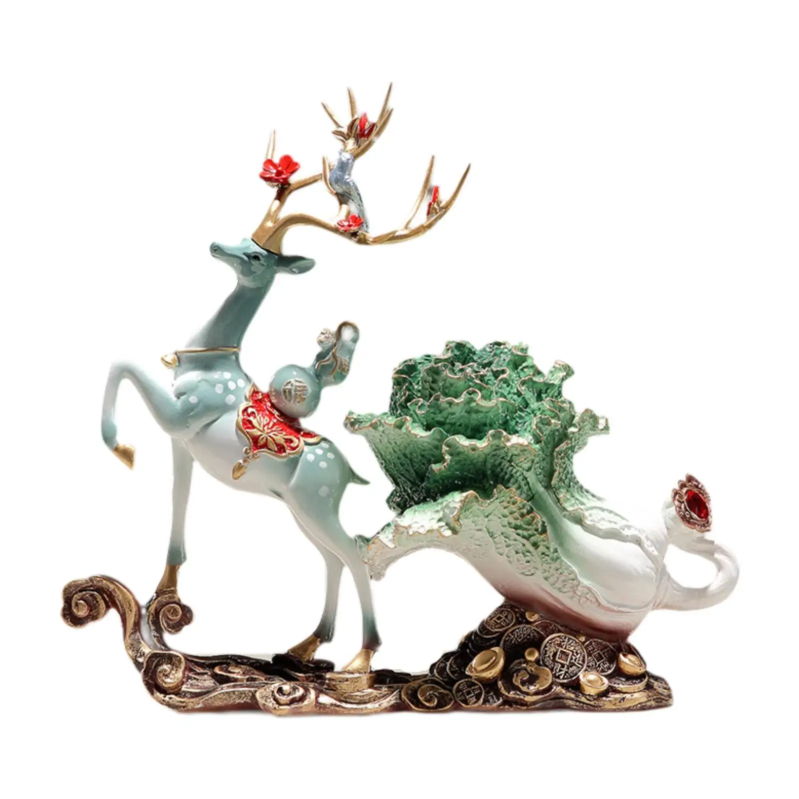 Deer Statue Decorative Figurine Feng Shui Decor Collection Prosperity Sculpture Tabletop Ornament for Office Souvenirs Gift