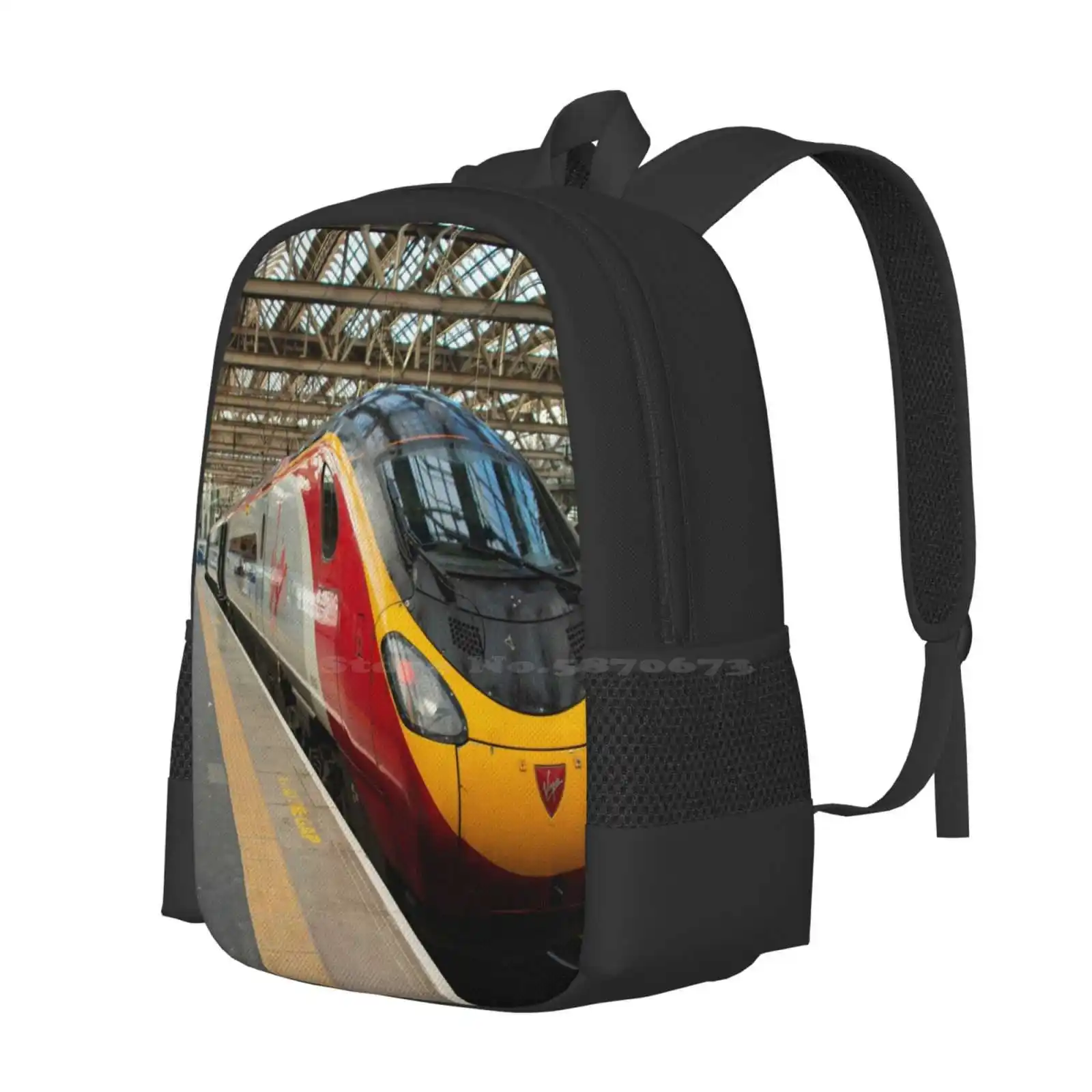 Glasgow Pendolino Pattern Design Bagpack School Bags Virgin Trains Pendolino Station Railway Class 390 Scotland Scottish Red