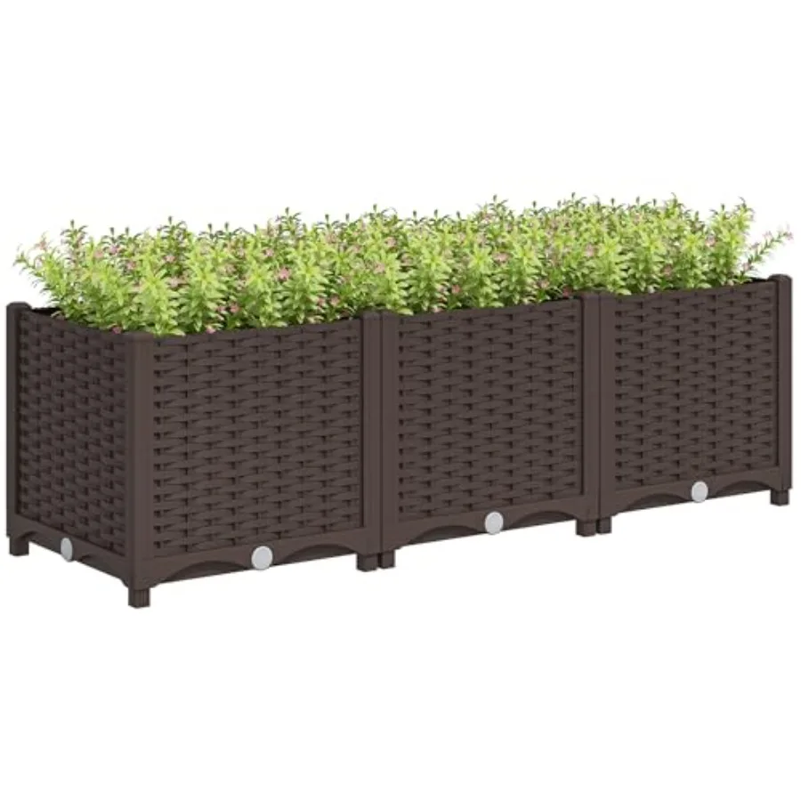 

4 x 1 x 1 ft Raised Garden Bed Indoor Outdoor Plastic Planter Box with Drainage Holes Drain Plugs and Water Reservoirs for Vege