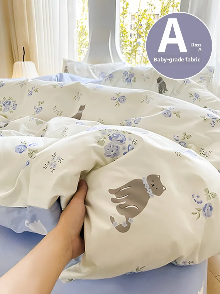 Cute Washed Cotton Bedding Set for College Students Single Person Quilt Cover Three-Piece Set 2025 New Four-Piece Set  S...