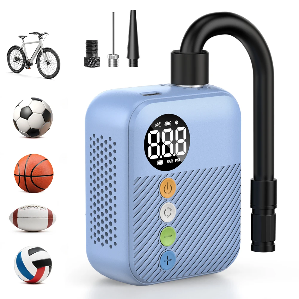 Carsun Mini Electric Bike Air Pump Wireless Portable 150Psi Tire Inflator with 480Mah Rechargeable Battery & Digital Display