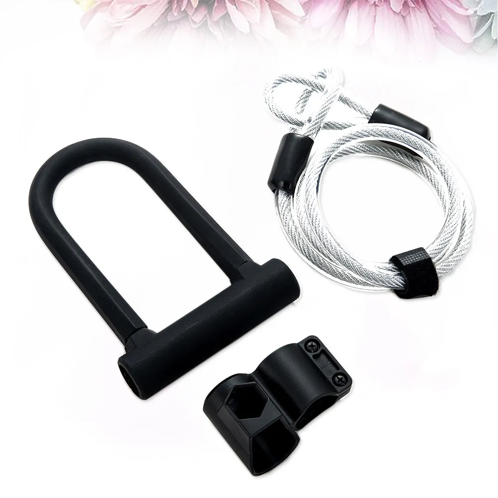 

Bike U Lock Heavy Duty Black Steel U Shackle Secure Lock with Cable Portable Anti Theft for Bicycles Sports Equipment