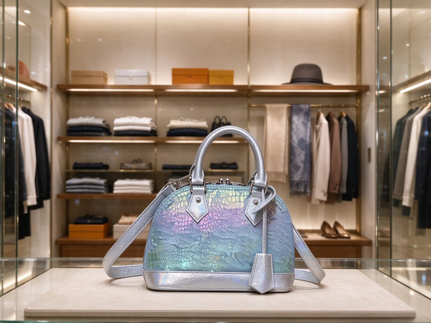 Fantasy Style Multicolor Shimmer Dome Bag Metallic Silver Hardware Top‑handle Crossbody Purse