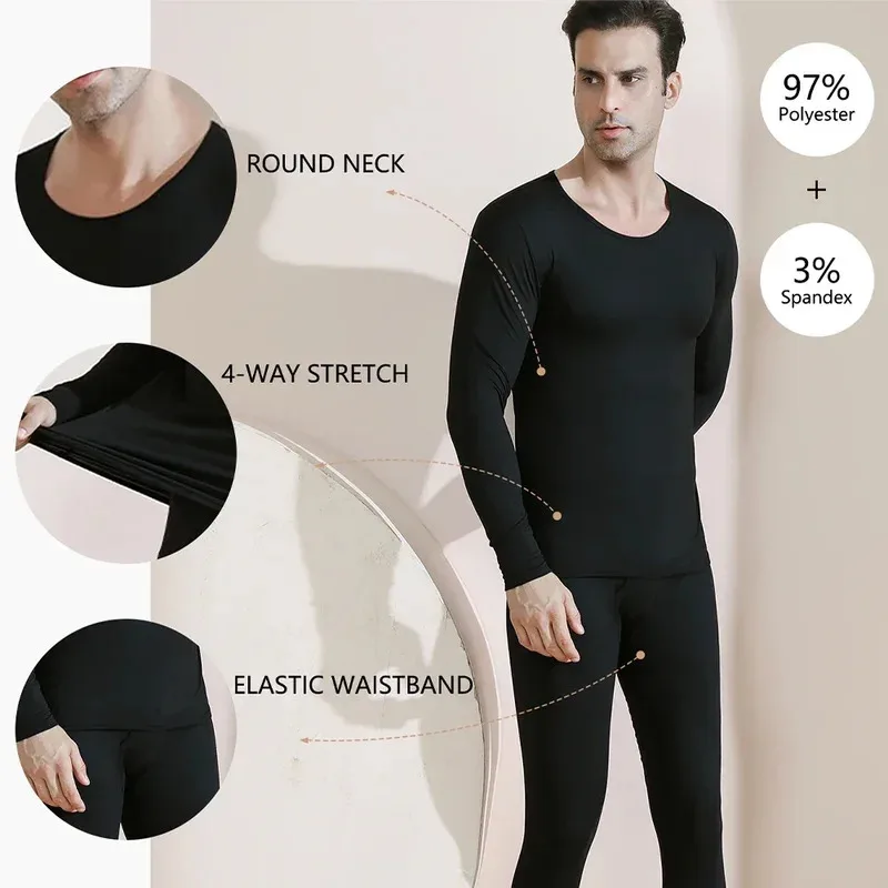 

Long Johns Thermal Underwear for Men Fleece Lined Base Layer Set for Cold Weather Top Bottom Black Blue White