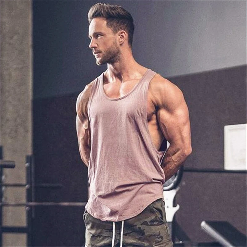 Plain Vests Cotton Breathable Sleeveless T-shirts Gym Fitness Bodybuilding Training Clothing Mens Running Sport Muscle Tank Tops