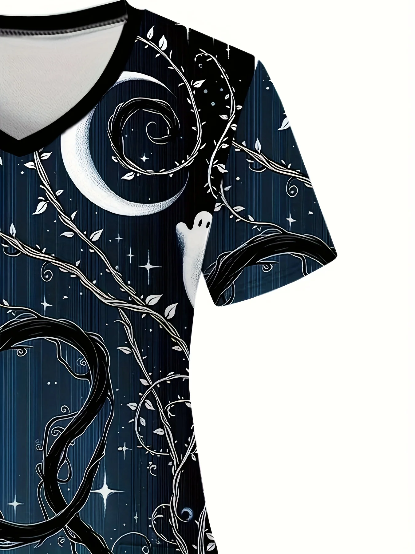 2025 할로윈 고양이 & 달 프린트 V넥 스크럽 상의, 의사, 간호사, 치과의사, 여성 직장인을 위한 편안한 케어 유니폼