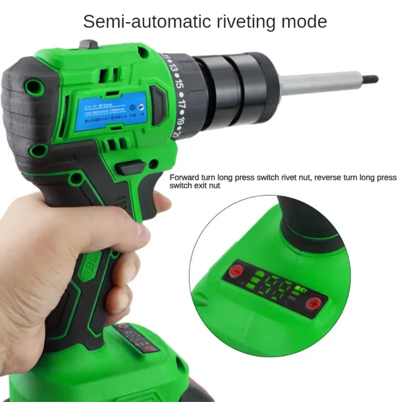 SUBAO ขยายรุ่นชาร์จ Rivet Gun 10 ส่วน 5.2Ah อัตโนมัติ Rivet Nut Gun เหมาะสําหรับ M3-M8 ถั่ว