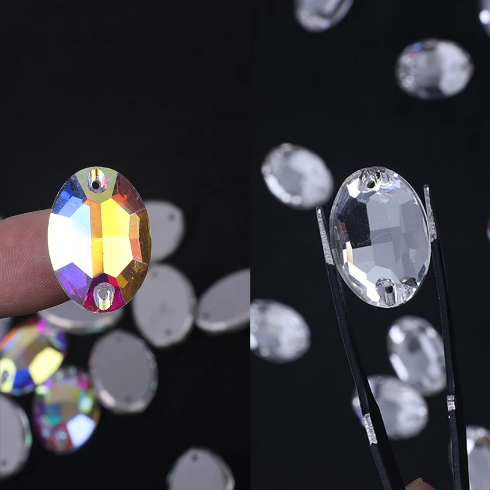 VC K9 high quality Sew On AB Rhinestone Oval chamfer Flatback Glass Crystals for Clothing Wedding Dresses All  Decoration DIY