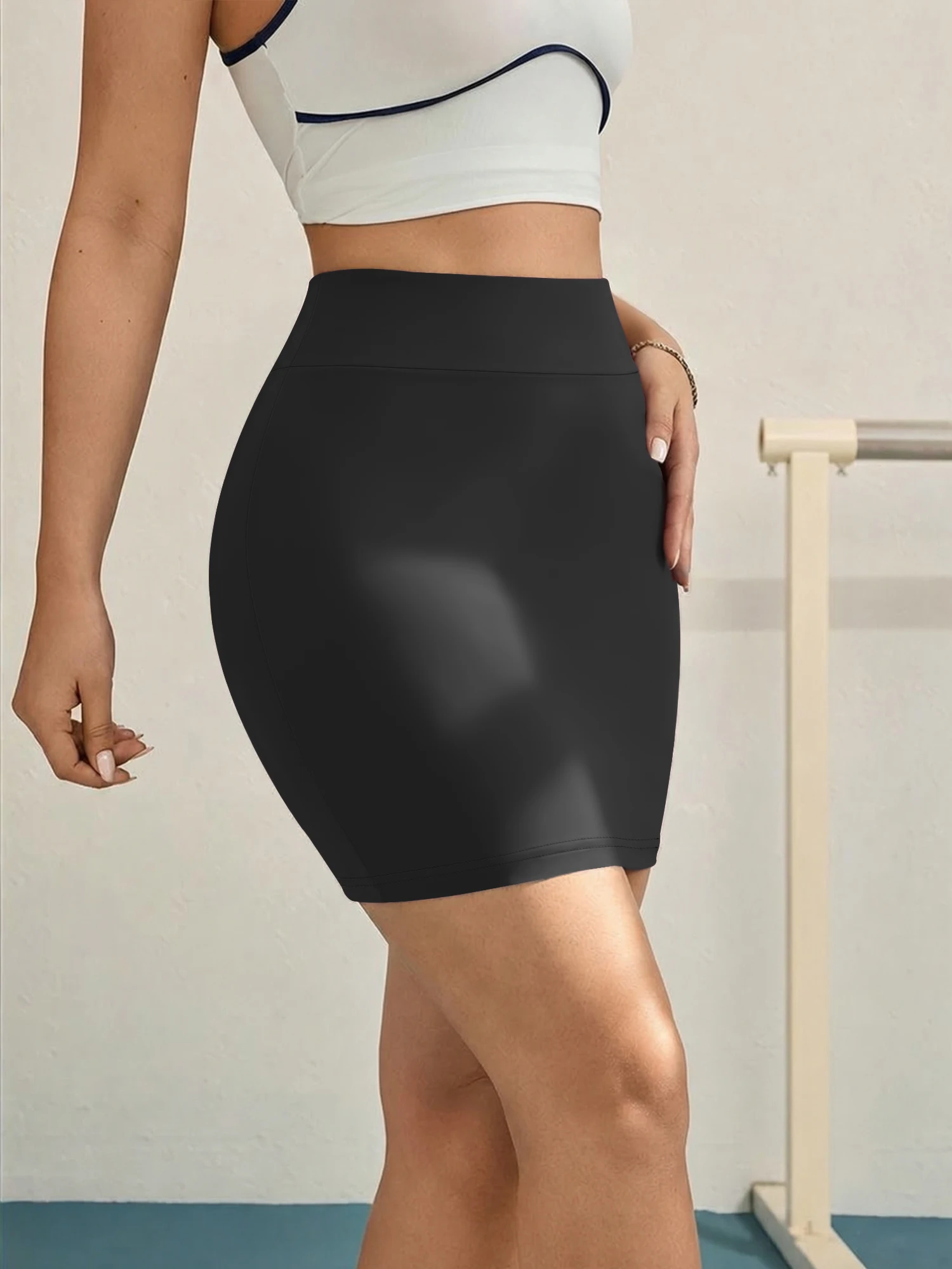 High Waist Stretch Pencil Mini Skirt, Back Split Detail, City Street Shopping & Cafe Meetup