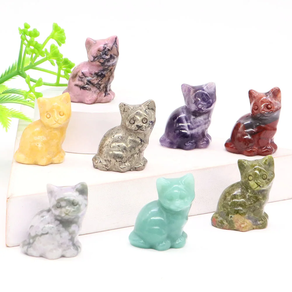 

30mm Lovely Crystal Cat Natural Healing Stone Carved Animal Figurine Crafts Reiki Gem Quartz Statue Home Decoration Holiday Gift