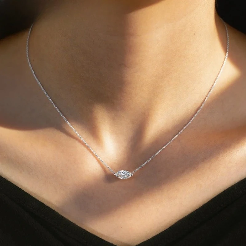 

1CT 2CT Marquise Cut Moissanite Pendant Necklace S925 Sterling Silver Women 18K Gold Plated Sparkling Party Fine Jewelry Gift