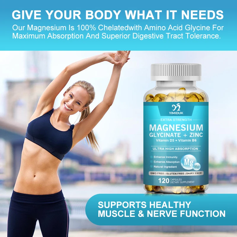 Magnesium Glycinate Capsules 500mg with Zinc, Vitamin D, B6, Mood Calming, Sleep Promoting Energy & Bone Support