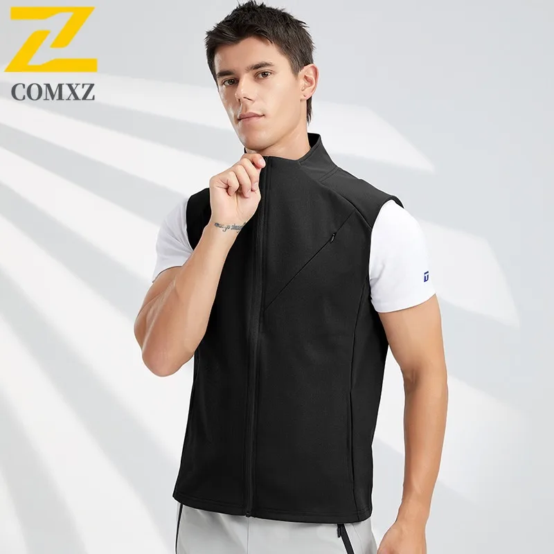 

COMXZ 2025 Новая мужская быстросохнущая дышащая спортивная футболка без рукавов с открытой передней частью в американском стиле, однотонная универсальная спортивная футболка, жилет