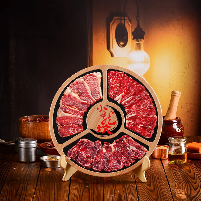 

Creative Personalized round Plate Beef Hot Pot Stand Diware Real Cut Miam Wood Pattern Adult Chinese Sle Dining Utensils