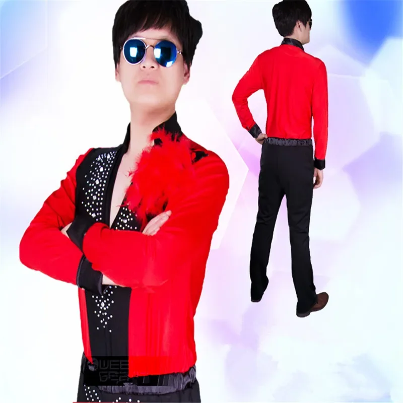 남성용 라틴 댄스 셔츠, 긴팔 V넥 스팽글 다이아몬드 상의, 볼룸 셔츠, 연습복, 대회 댄스 의류