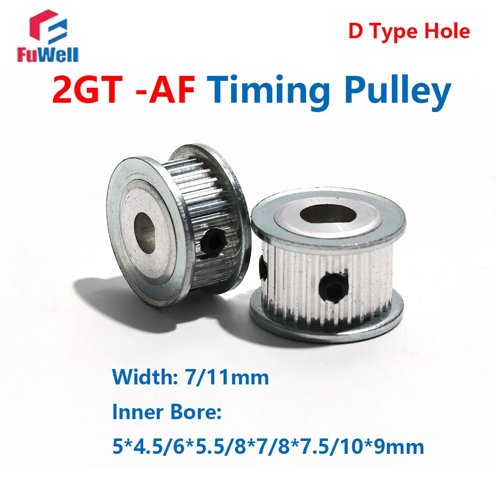 FuWell 2GT 20~38T Teeth Synchronous Timing Pulley D Type Hole Bore 5*4.5/6*5.5/8*7/8*7.5/10*9mm Width 7/11mm High-torque Pulley