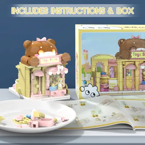 टेडी थीम स्टोर बिल्डिंग ब्लॉक सेट, प्यारा भालू थीम स्टोर मॉडल सेट, क्रिएटिव बिल्डिंग ब्रिक्स कंस्ट्रक्शन टॉय गिफ्ट (293 पीस) 10 best sales ईंटें सहन करना - №3