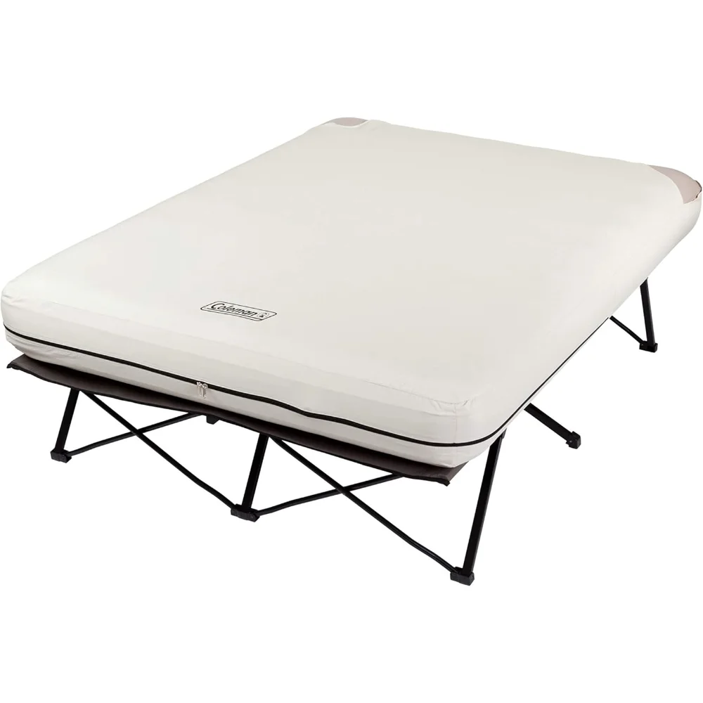 

Queen-Size Airbed Cot Combination, Folding Air Mattress with Steel Frame & Side Table, Battery Pump Included