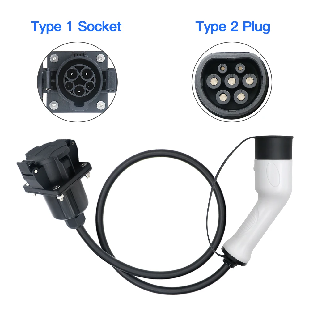 Goodcell 16A 3.6KW Type 2 IEC 62169-2 EV Plug To SAE J1772 Type 1 Socket 220-250V Extend Charger Adaptor With Cable 1M