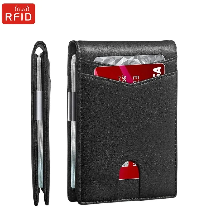 Microfiber Leather Card Wallet Money Clips Credit Card Holder Case Mens Luxury Billfold Purses Slim Thin Minimalist Wallet Black