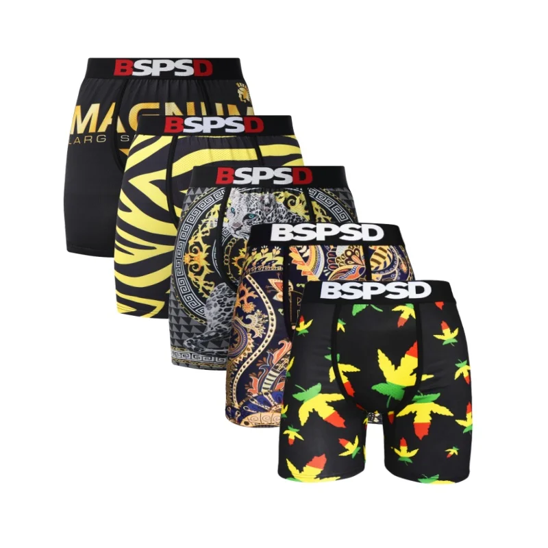 

5Pcs Sexy Men's Boxer Briefs Sports Breathable Print Boxershorts Fashion Mens Comfor Underwear Cueca Innerwear Panties Trunks