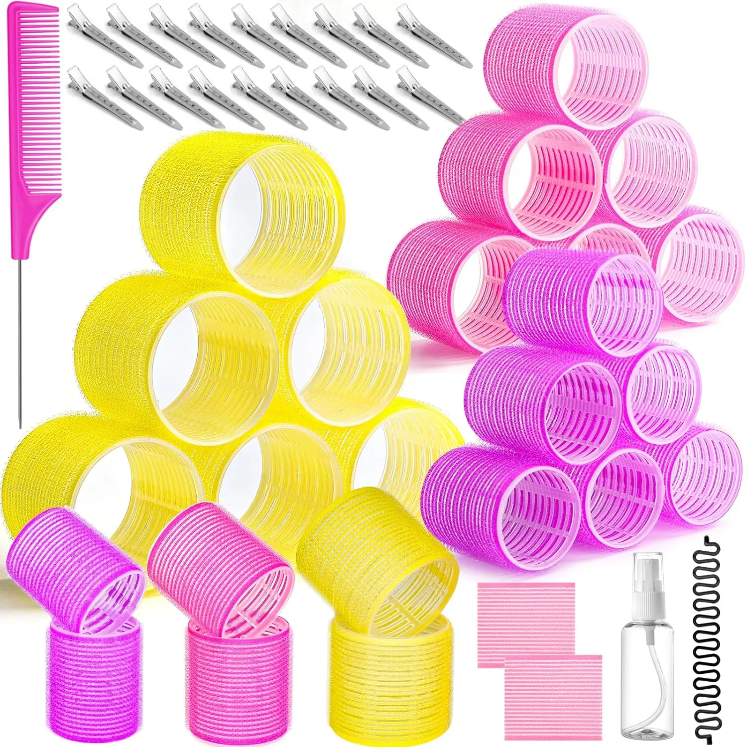 

41 Pcs Jumbo Hair Rollers Set with Clips, 3 Sizes for All Hair Types, Heatless Curling Tool