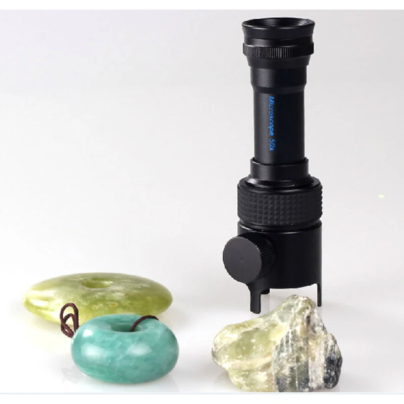 Lupa iluminada LED 50X, lupa de microscopio de bolsillo, identificación de Jade esmeralda con lámparas, báscula de medición, rícula de 0,05mm