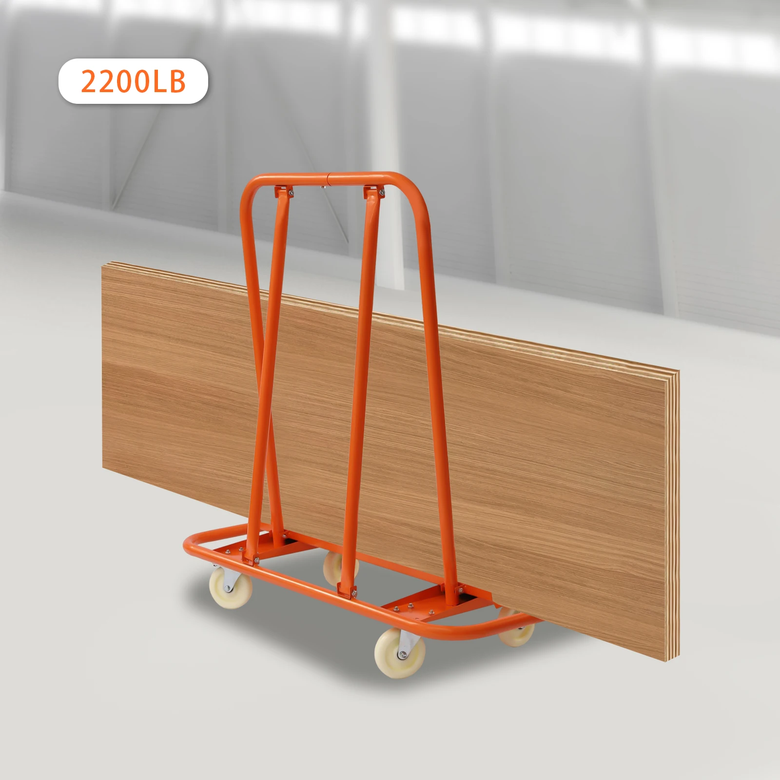 Heavy Duty Drywall Sheet Cart – Q235 Steel – 2200lbs Capacity – 4 Swivel Wheels with Brakes – Triangular Support – Plastic Sprayed Anti-Rust – Orange – 46