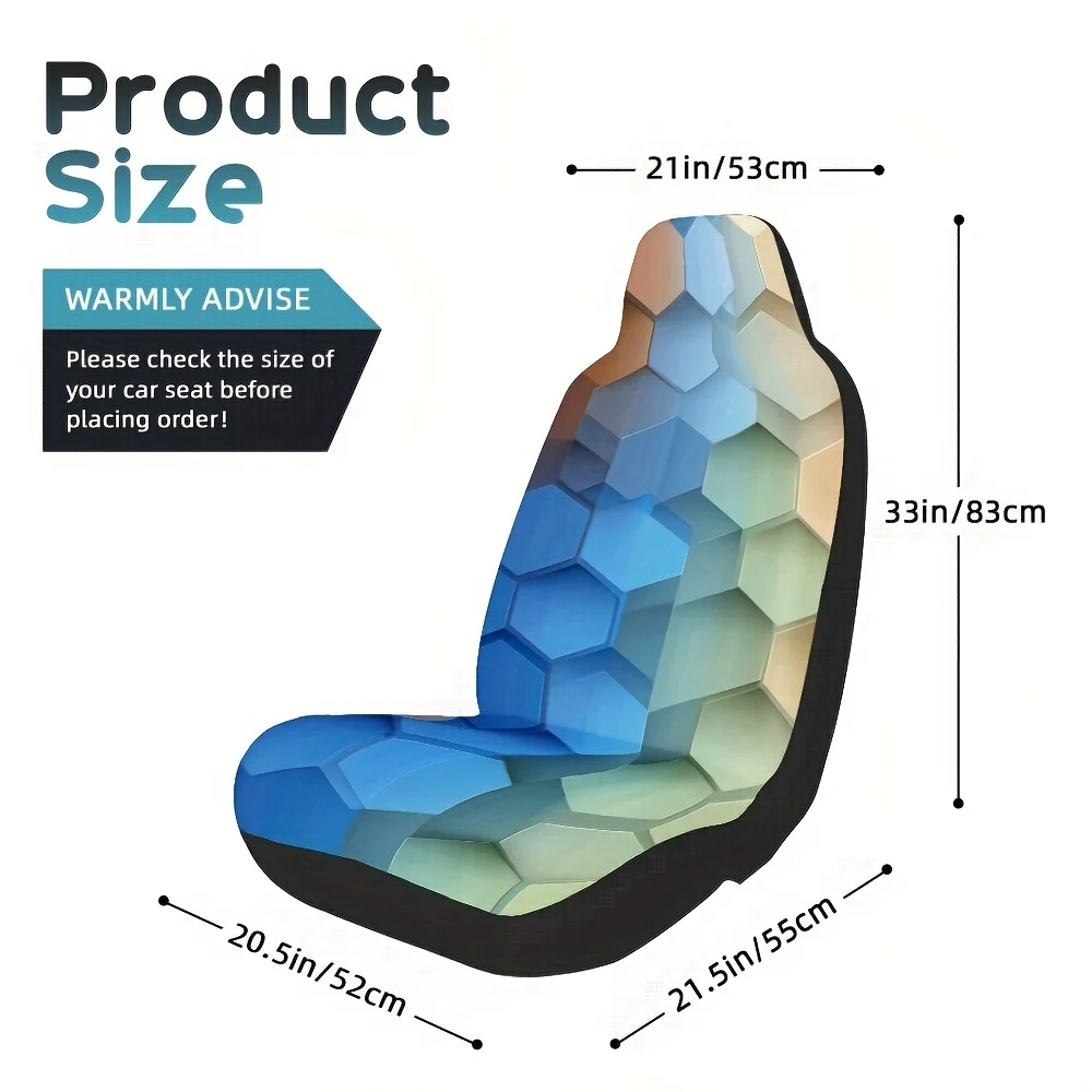 2pcs, Fashionable Gradient Hexagonal Print Car Seat Covers, Universal Fit For Sedan SUV Truck, Easy To Clean, Four Seasons Use,