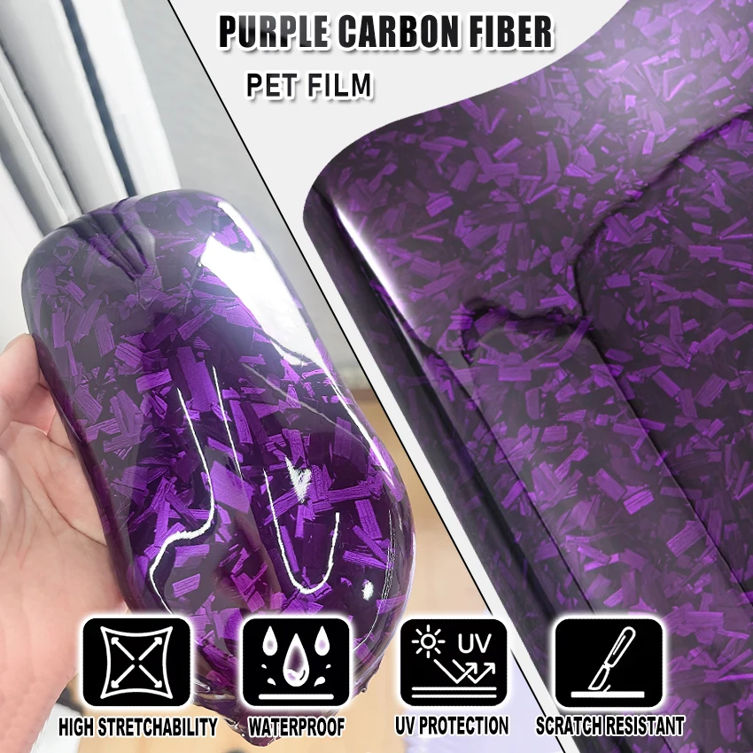 30x100/150/200cm Ultra Gloss Purple Forged Carbon PET Wrap with Free Tool, Scratch Resistant Stretchable Car & Motorcycle Film
