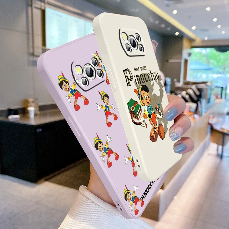 Disney Pinocchio Cute Liquid Rope For Xiaomi Mi Poco X6 X5 X4 X3 M6 M5 M5S M4 M3 F5 F4 F3 Pro 5G Soft Phone Case