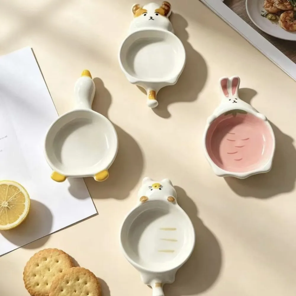 Unique Shape Cartoon Animal Ceramic Dipping Plate 4 Styles Available High Temp Fired Underglaze Glaze Household Sauce Tableware